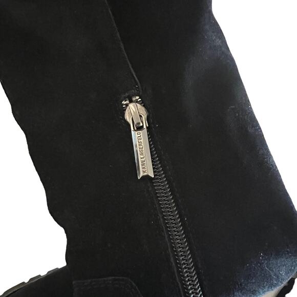 Karl Lagerfeld Shay ChainTrim Black Suede Knee High Boot Size 7.5 - Picture 11 of 14